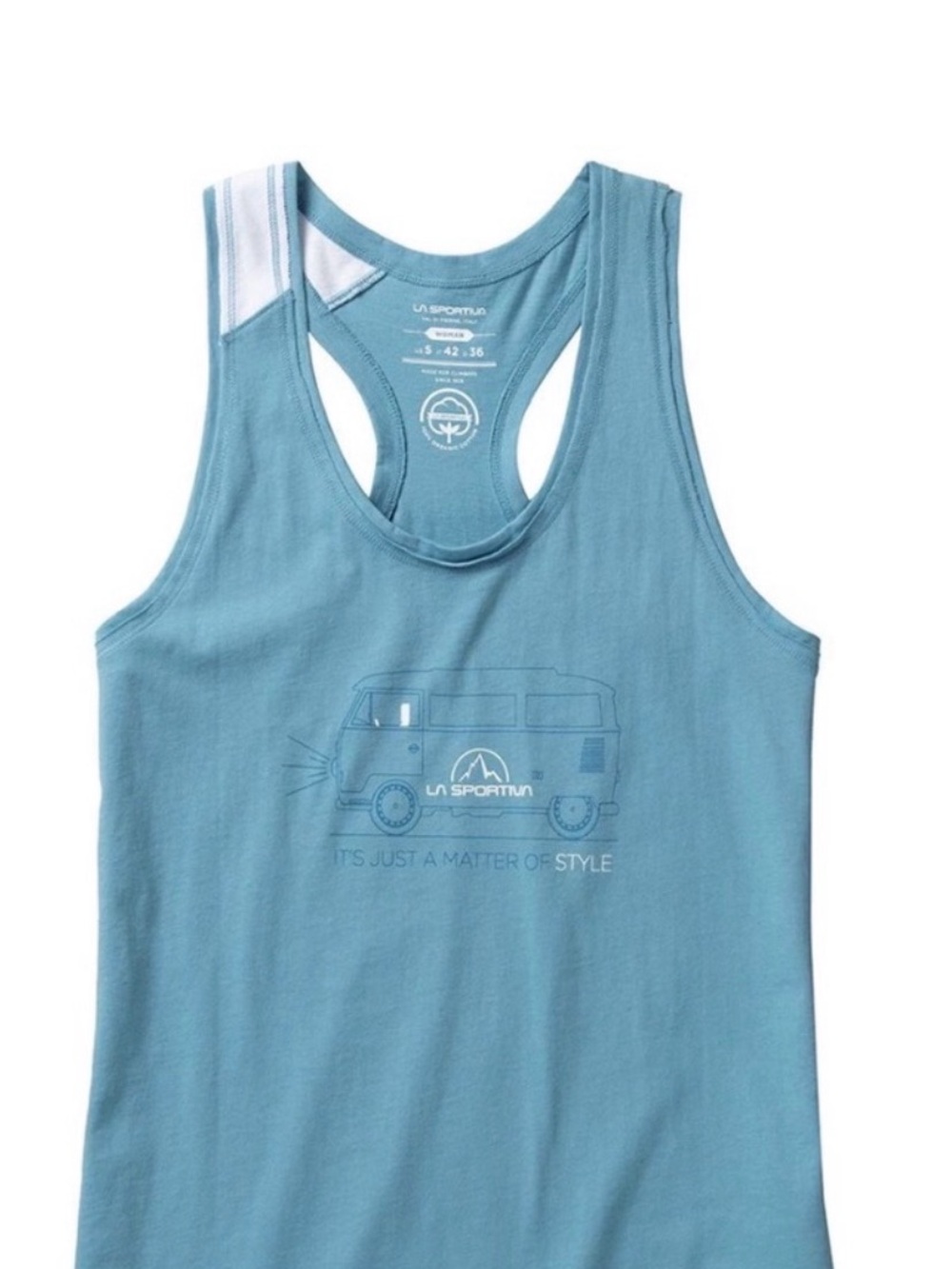 La Sportiva Light Blue Racerback Tank with Camper Graphic XS
